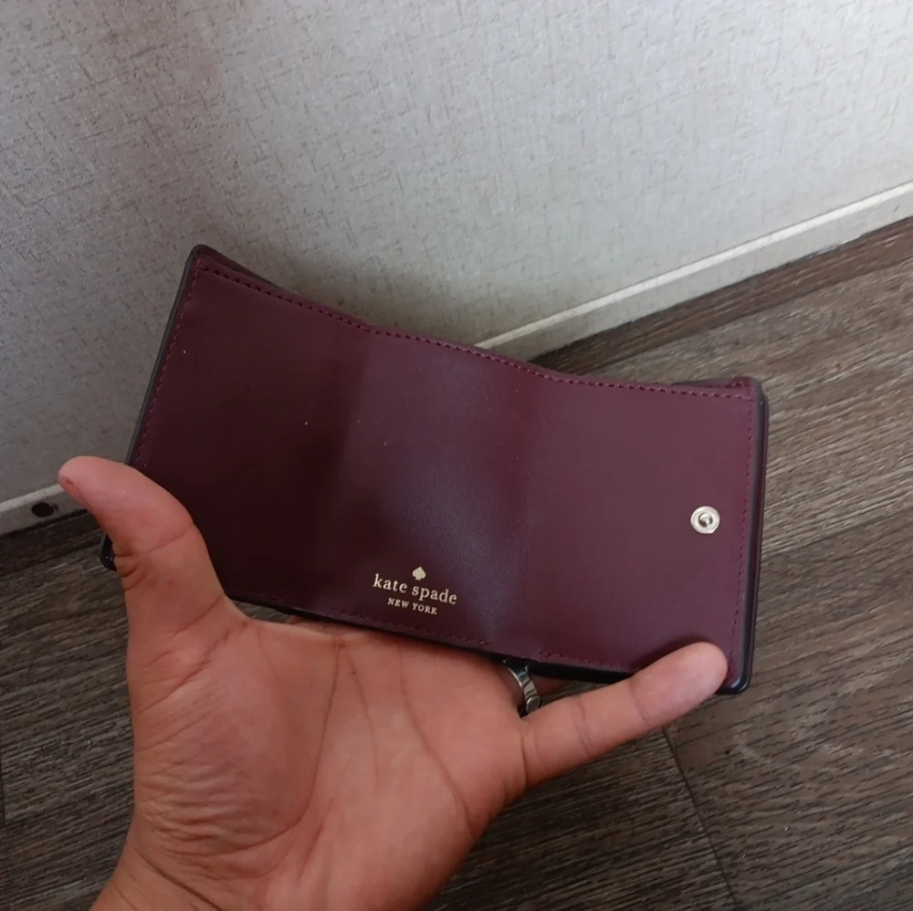 Kate Spade Jackson Color block Micro Trifold Snap Pebbled, Leather Wallet